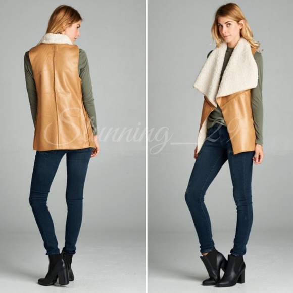 🆕️CAMEL BROWN FAUX FUR SHEARLING VEST - Picture 3 of 4